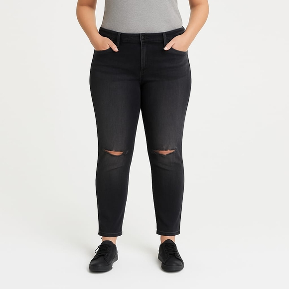Lane Bryant distressed gray mid rise super-stretch skinny jeans size 12 - Picture 1 of 16